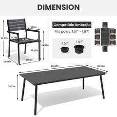 Aluminum Dining Set with Umbrella Hole & Polywood Chairs