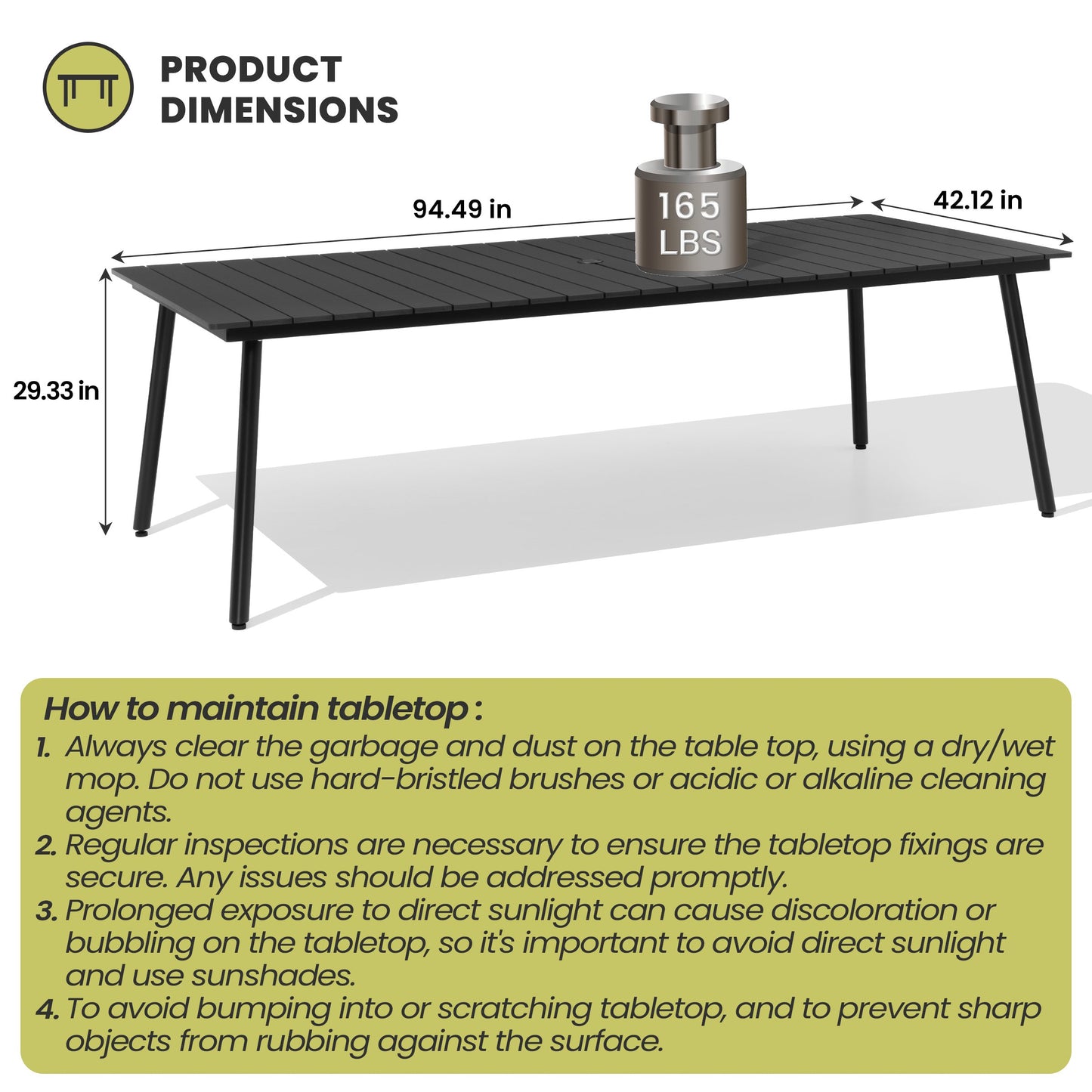 Crestlive Products 95 x 42 in. Rectangular Aluminum Outdoor Dining Table with Umbrella Hole