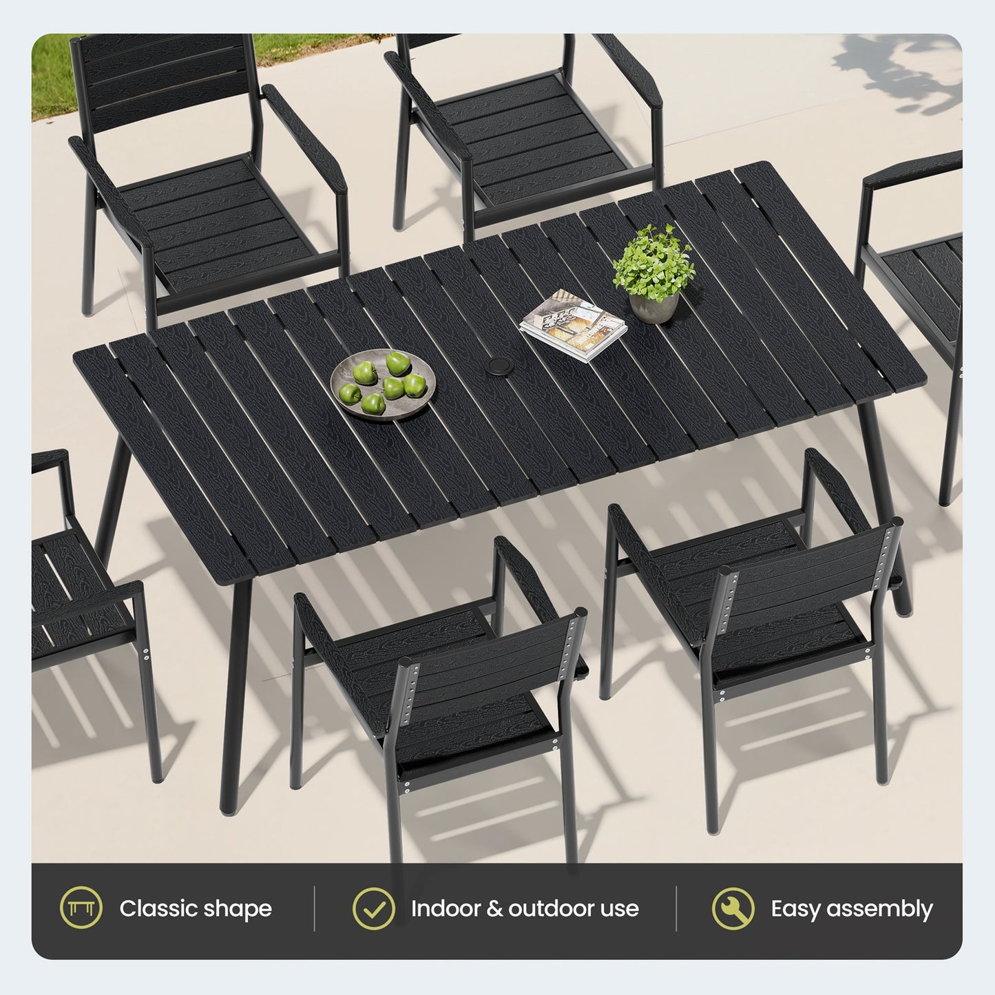 Crestlive Products Aluminum Outdoor Dining Set with Stackable Armchairs and Umbrella Hole