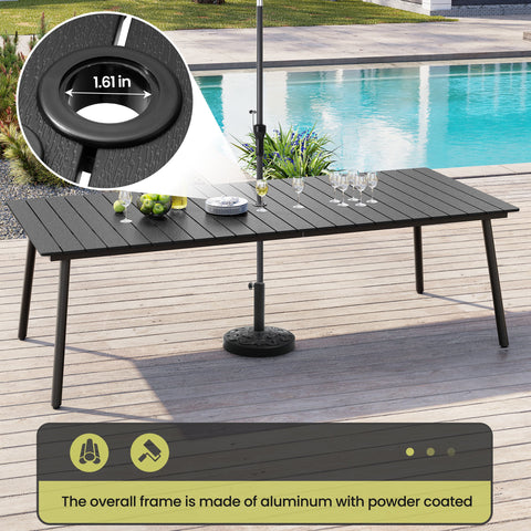 Crestlive Products Aluminum Outdoor Patio Dining Table with Umbrella Hole and Polywood Armchairs