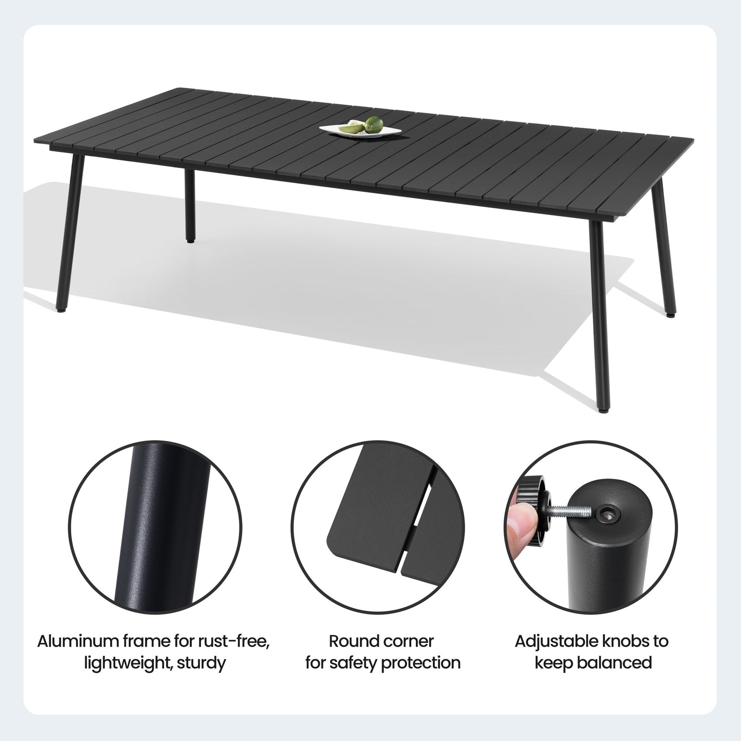 Crestlive Products 95 x 42 in. Rectangular Aluminum Outdoor Dining Table with Umbrella Hole