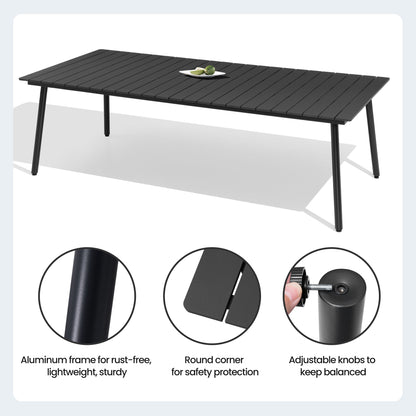 Crestlive Products 95 x 42 in. Rectangular Aluminum Outdoor Dining Table with Umbrella Hole