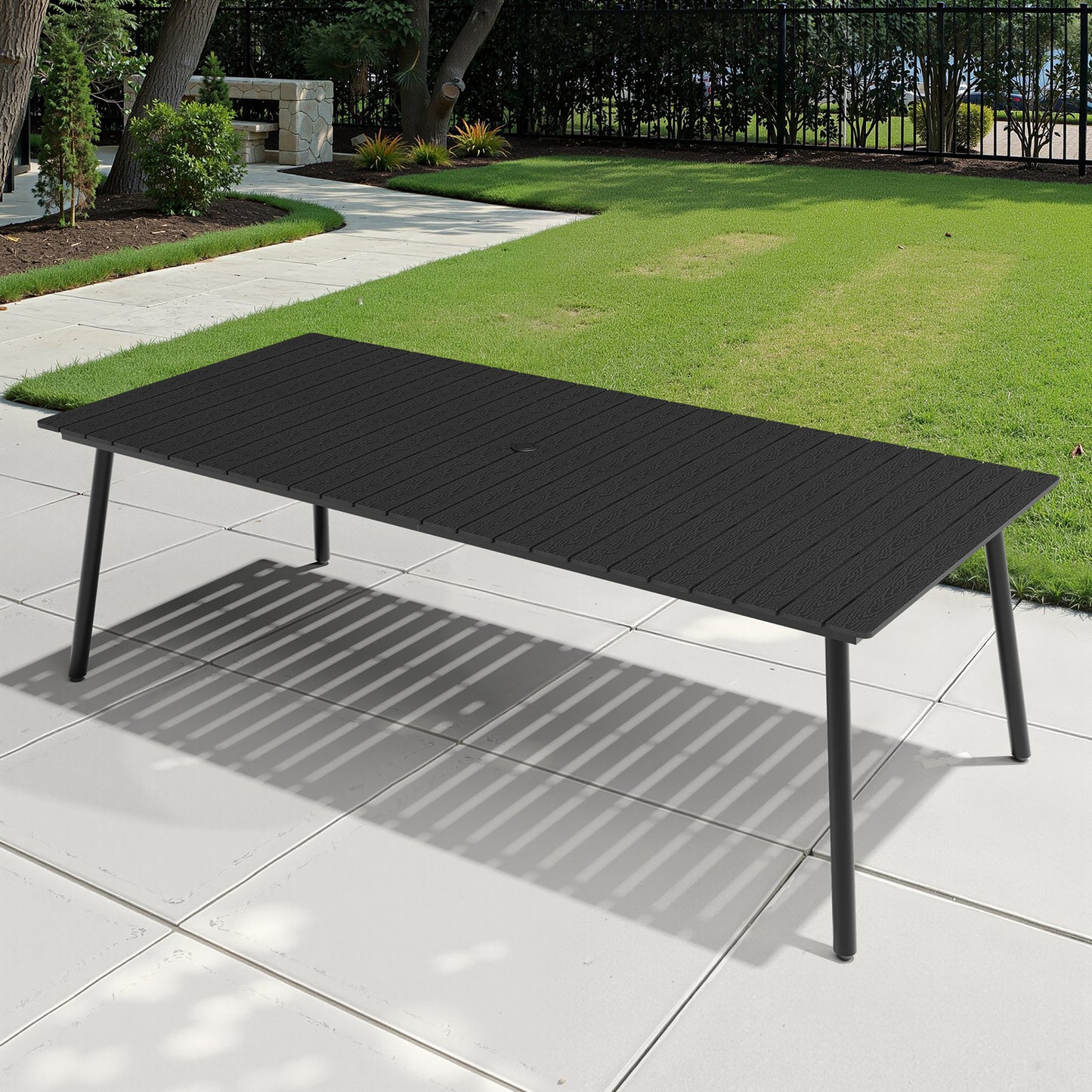 Crestlive Products 95 x 42 in. Rectangular Aluminum Outdoor Dining Table with Umbrella Hole