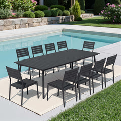 Aluminum Dining Set with Umbrella Hole & Polywood Chairs