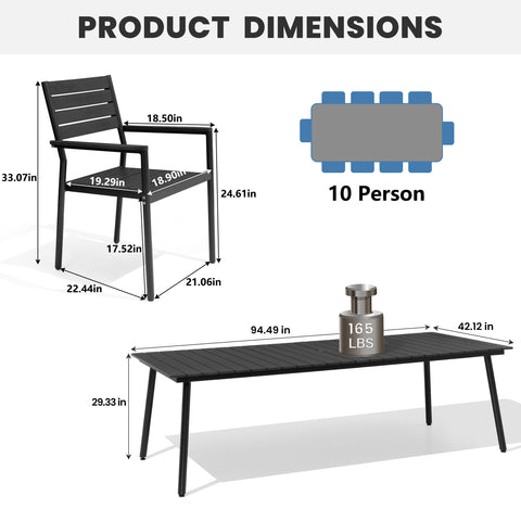 Crestlive Products Aluminum Outdoor Patio Dining Table with Umbrella Hole and Polywood Armchairs