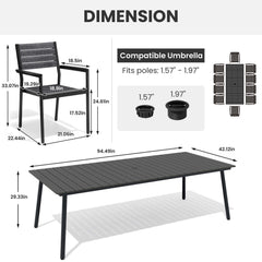 Aluminum Dining Set with Umbrella Hole & Polywood Chairs