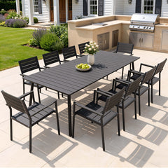 Aluminum Dining Set with Umbrella Hole & Polywood Chairs