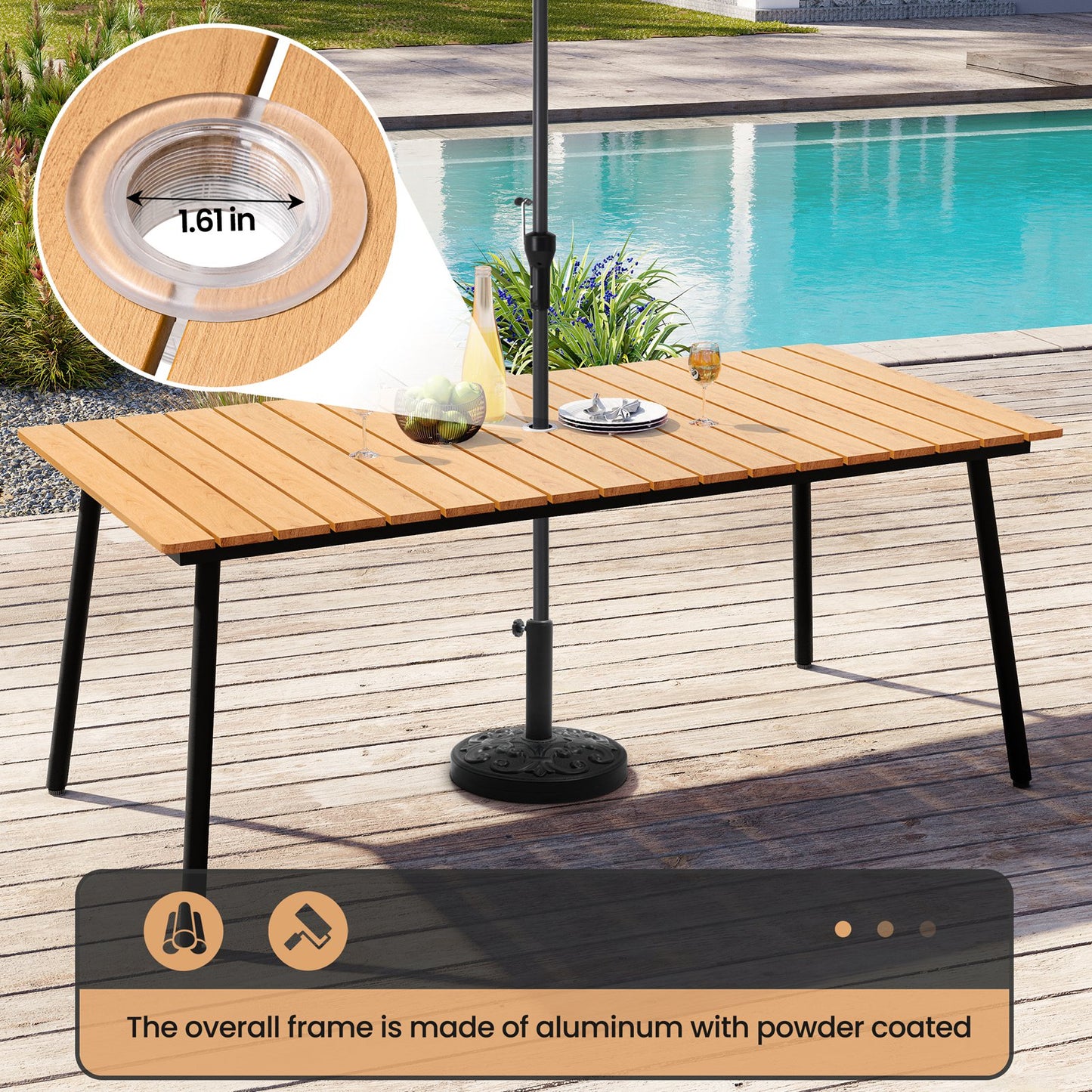 Crestlive Products Outdoor Patio Aluminum Dining Table and PE Rattan Wicker Dining Chairs