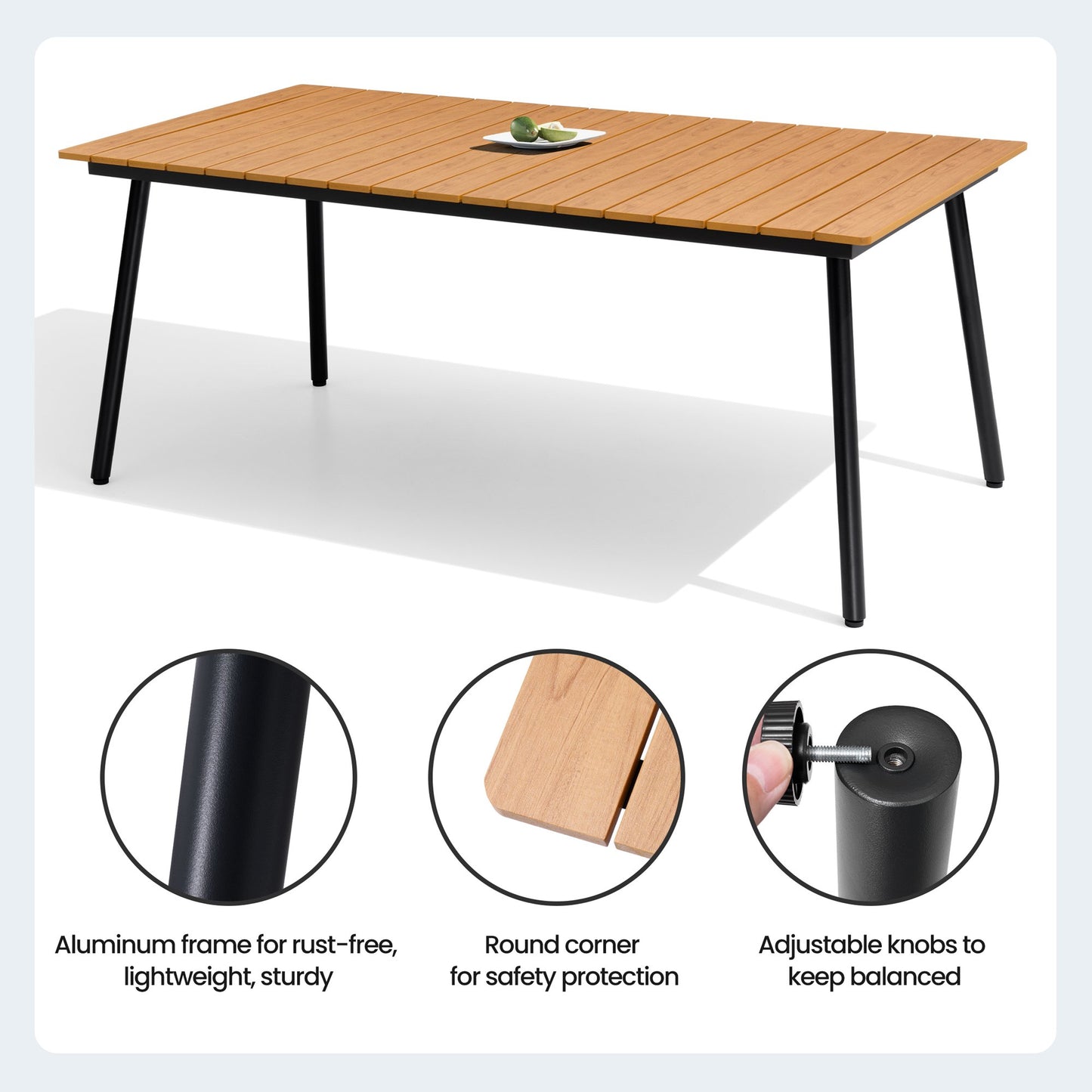Crestlive Products Outdoor Patio Dining Table with Wood-Like Top and Aluminum Frame