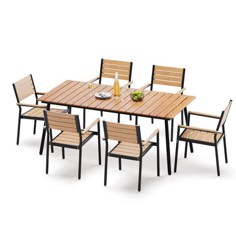 Crestlive Products Aluminum Outdoor Patio Dining Table with Umbrella Hole and Polywood Armchairs