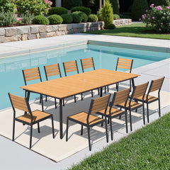 Aluminum Dining Set with Umbrella Hole & Polywood Chairs