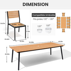 Aluminum Dining Set with Umbrella Hole & Polywood Chairs