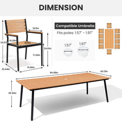 Aluminum Dining Set with Umbrella Hole & Polywood Chairs