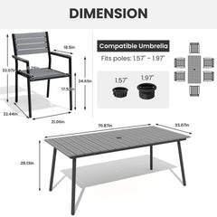 Aluminum Dining Set with Umbrella Hole & Polywood Chairs