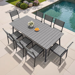 Aluminum Dining Set with Umbrella Hole & Polywood Chairs