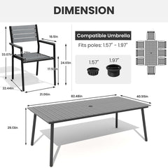 Aluminum Dining Set with Umbrella Hole & Polywood Chairs