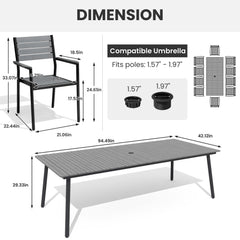 Aluminum Dining Set with Umbrella Hole & Polywood Chairs