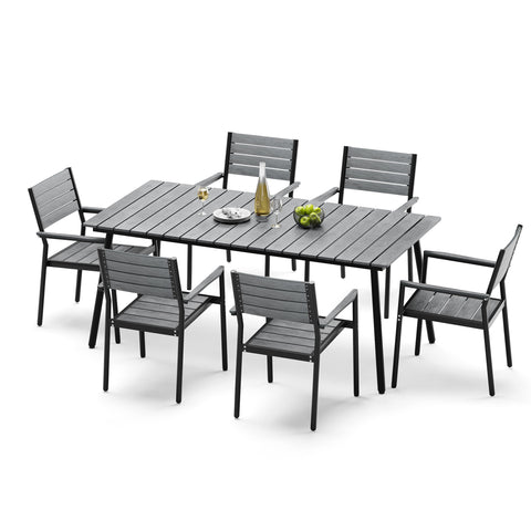 Crestlive Products Aluminum Outdoor Patio Dining Table with Umbrella Hole and Polywood Armchairs