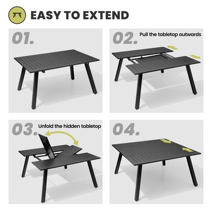 Crestlive Products Expandable Aluminum Patio Dining Set with Folding Extension Table and Chairs
