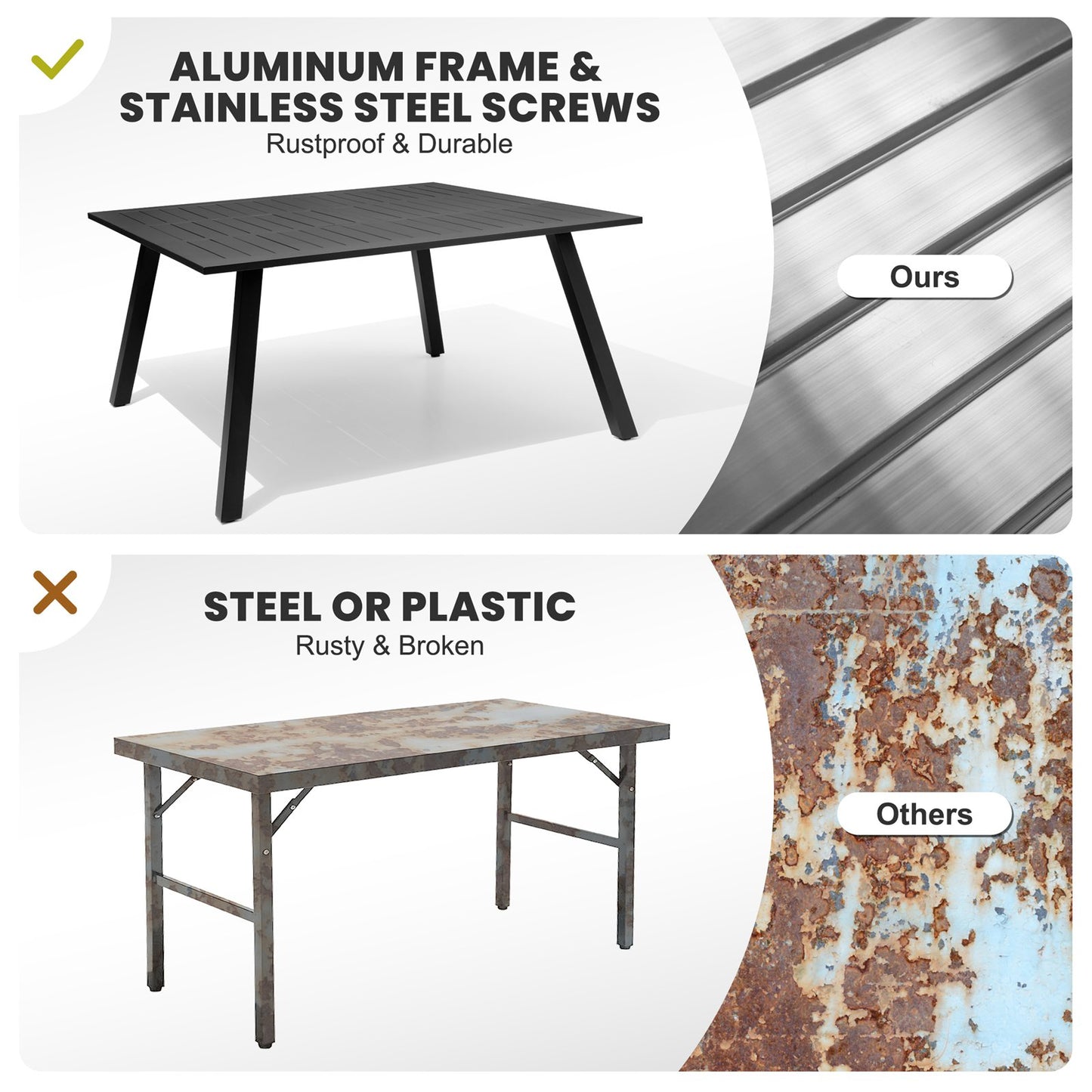 Crestlive Products Expandable Aluminum Patio Dining Set with Folding Extension Table and Chairs