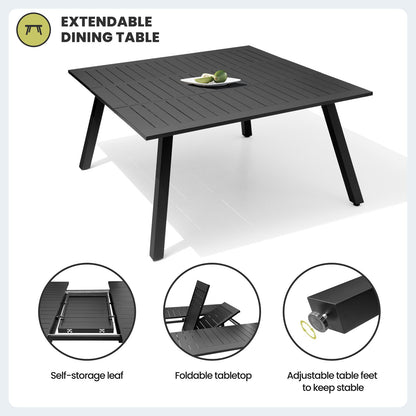 Crestlive Products Expandable Aluminum Patio Dining Set with Folding Extension Table and Chairs