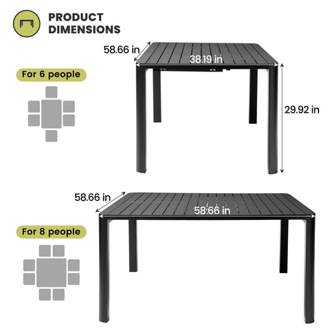 Crestlive Products 59 x 38 in. Aluminum Expandable Outdoor Dining Table