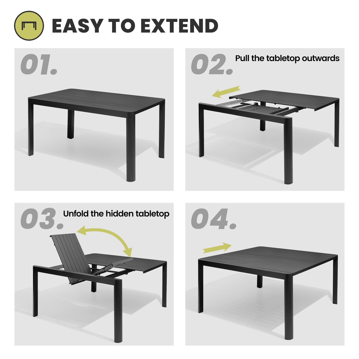 Crestlive Products 59 x 38 in. Aluminum Expandable Outdoor Dining Table