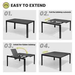 59x38" Aluminum Expandable Outdoor Dining Table
