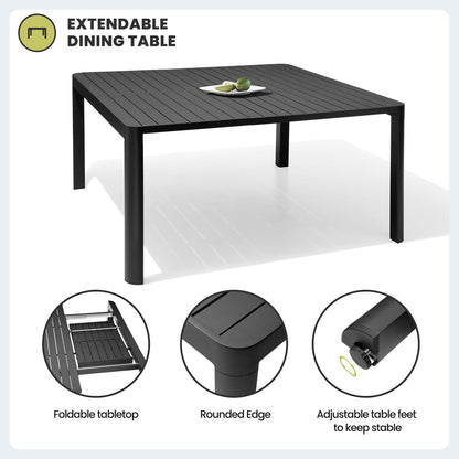 Crestlive Products Outdoor Dining Set with Aluminum Extension Table and Stackable Chairs
