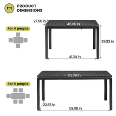 64x28" Expandable Aluminum Outdoor Dining Table