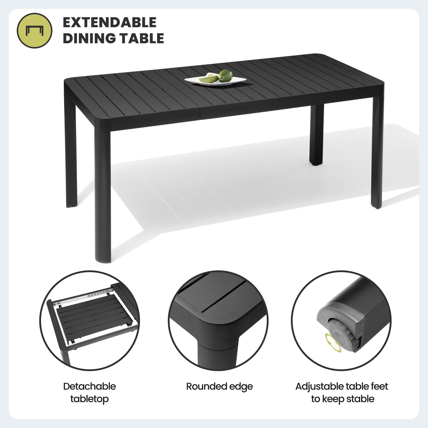 Crestlive Products 64 x 28 in. Expandable Rectangular Aluminum Outdoor Dining Table