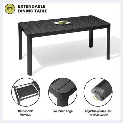 Crestlive Products 64 x 28 in. Expandable Rectangular Aluminum Outdoor Dining Table