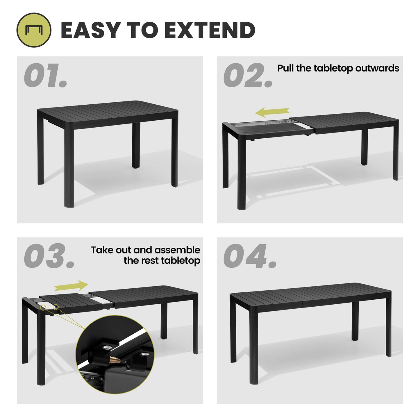 Crestlive Products Expandable Rectangular Aluminum Patio Dining Table with PE Rattan Chairs