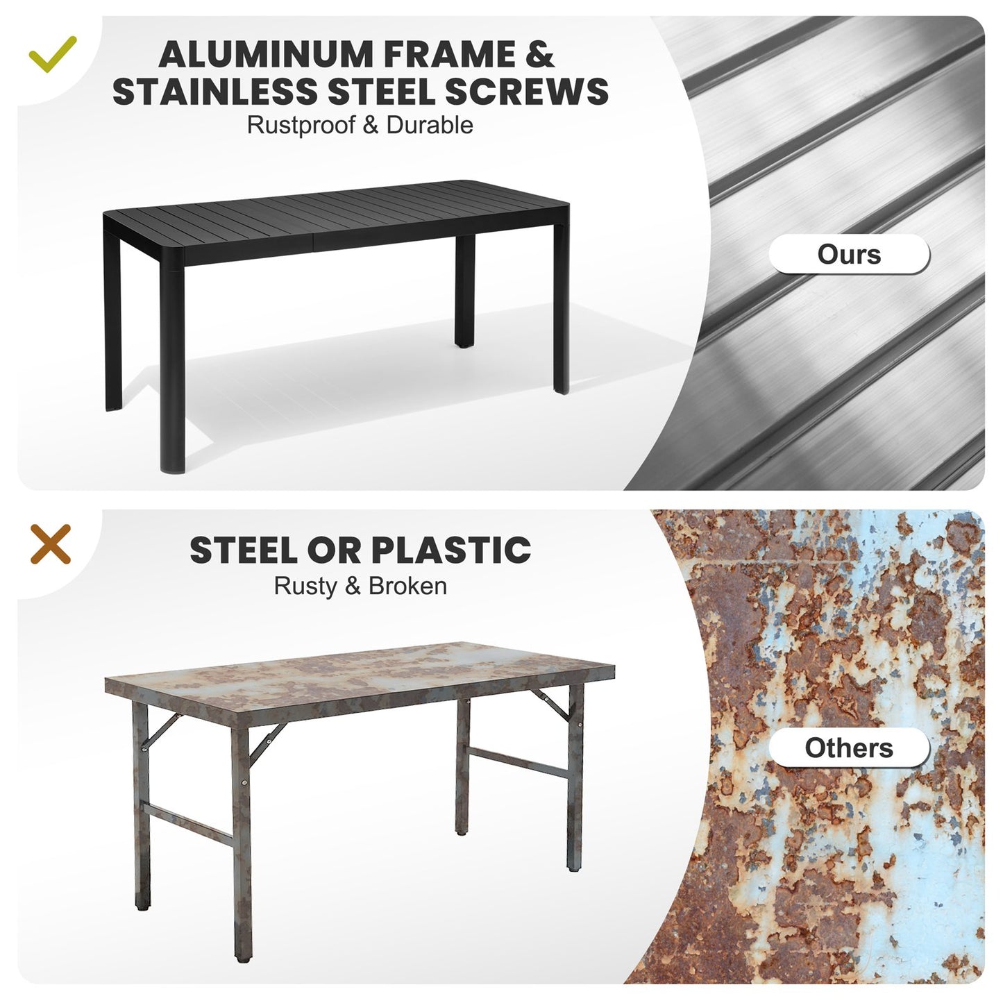 Crestlive Products Expandable Rectangular Aluminum Patio Dining Table with PE Rattan Chairs