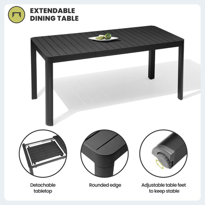 Crestlive Products Expandable Aluminum Patio Dining Table Set with Stackable Chairs