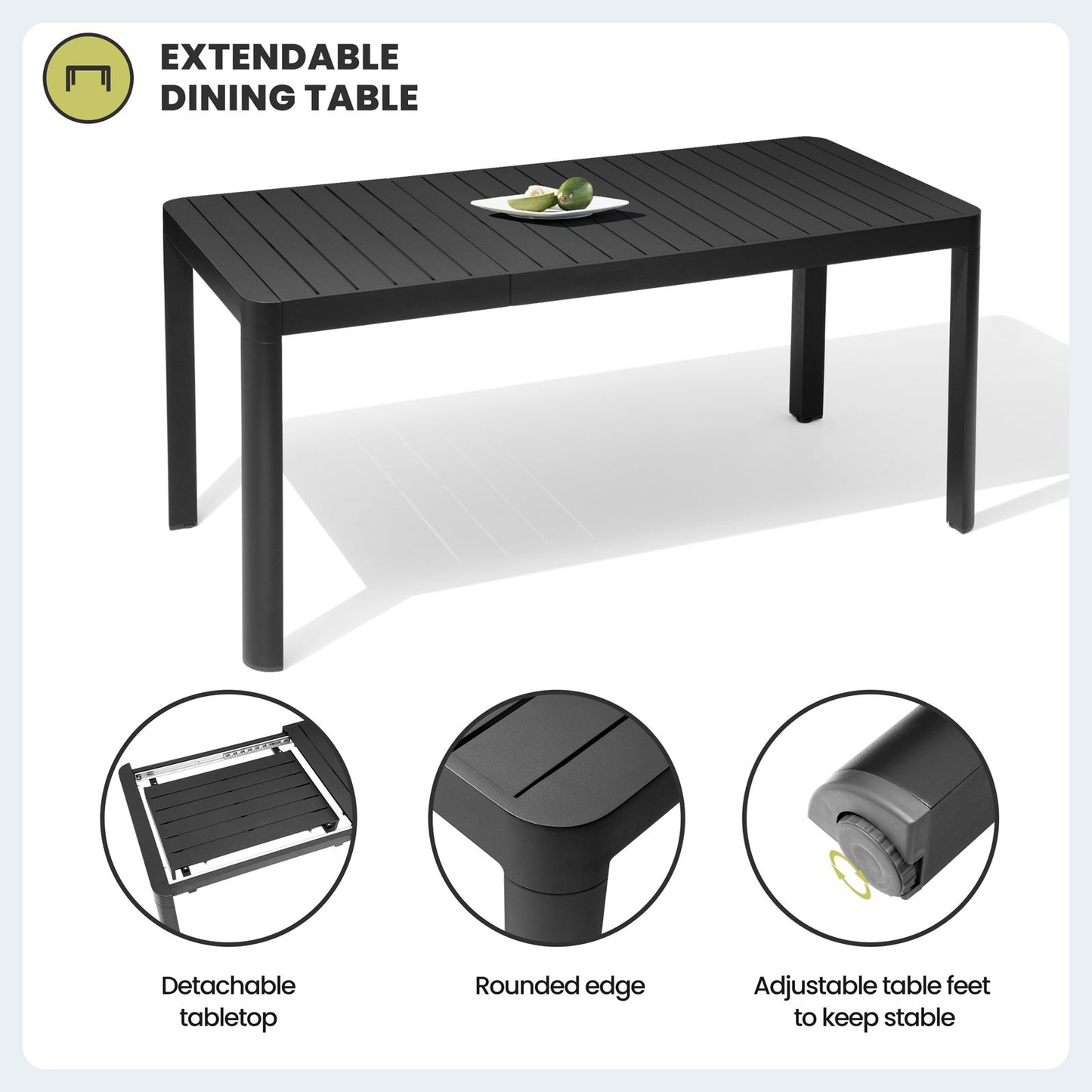 Crestlive Products Expandable Rectangular Aluminum Patio Dining Table with PE Rattan Chairs