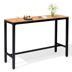 Crestlive Products Outdoor Bar Table, 55" Height Pub Table with Metal Frame & Slatted Tabletop, 165 LBS Capacity, Weather Resistant Patio Bar Height Table for Backyard, Poolside, Balcony (Brown)