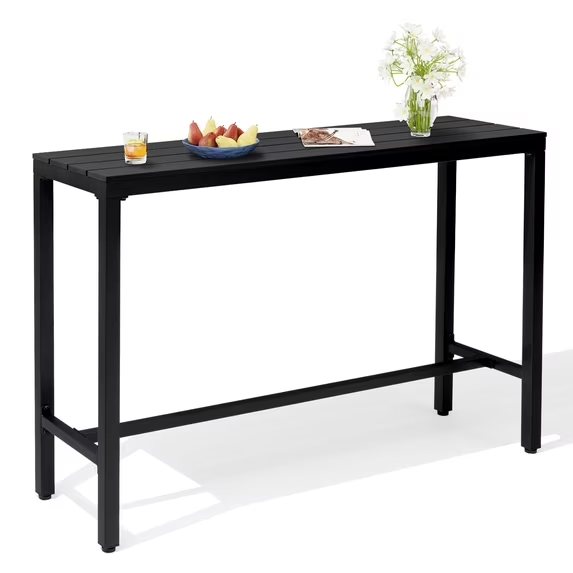 Crestlive Products Outdoor Bar Table, 55" Height Pub Table with Metal Frame & Slatted Tabletop, 165 LBS Capacity, Weather Resistant Patio Bar Height Table for Backyard, Poolside, Balcony (Black)