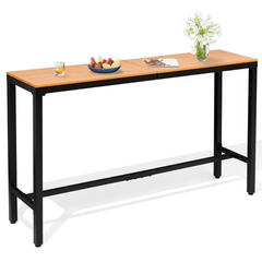 Crestlive Products Outdoor Bar Table, 63" Height Pub Table with Metal Frame & Slatted Tabletop, 165 LBS Capacity, Weather Resistant Patio Bar Height Table for Backyard, Poolside, Balcony (Brown)