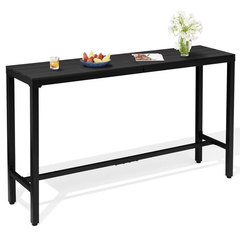 Crestlive Products Outdoor Bar Table, 63" Height Pub Table with Metal Frame & Slatted Tabletop, 165 LBS Capacity, Weather Resistant Patio Bar Height Table for Backyard, Poolside, Balcony (Black)