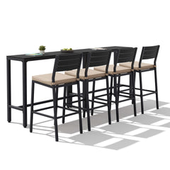 3-Piece Outdoor Bar Set with Wood-Plastic Table and Bar Chairs