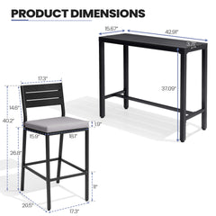 3-Piece Outdoor Bar Set with Wood-Plastic Table and Bar Chairs