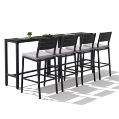 3-Piece Outdoor Bar Set with Wood-Plastic Table and Bar Chairs