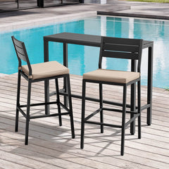 3-Piece Outdoor Bar Set with Wood-Plastic Table and Bar Chairs
