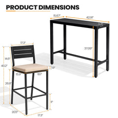 3-Piece Outdoor Bar Set with Wood-Plastic Table and Bar Chairs