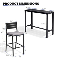 3-Piece Outdoor Bar Set with Wood-Plastic Table and Bar Chairs