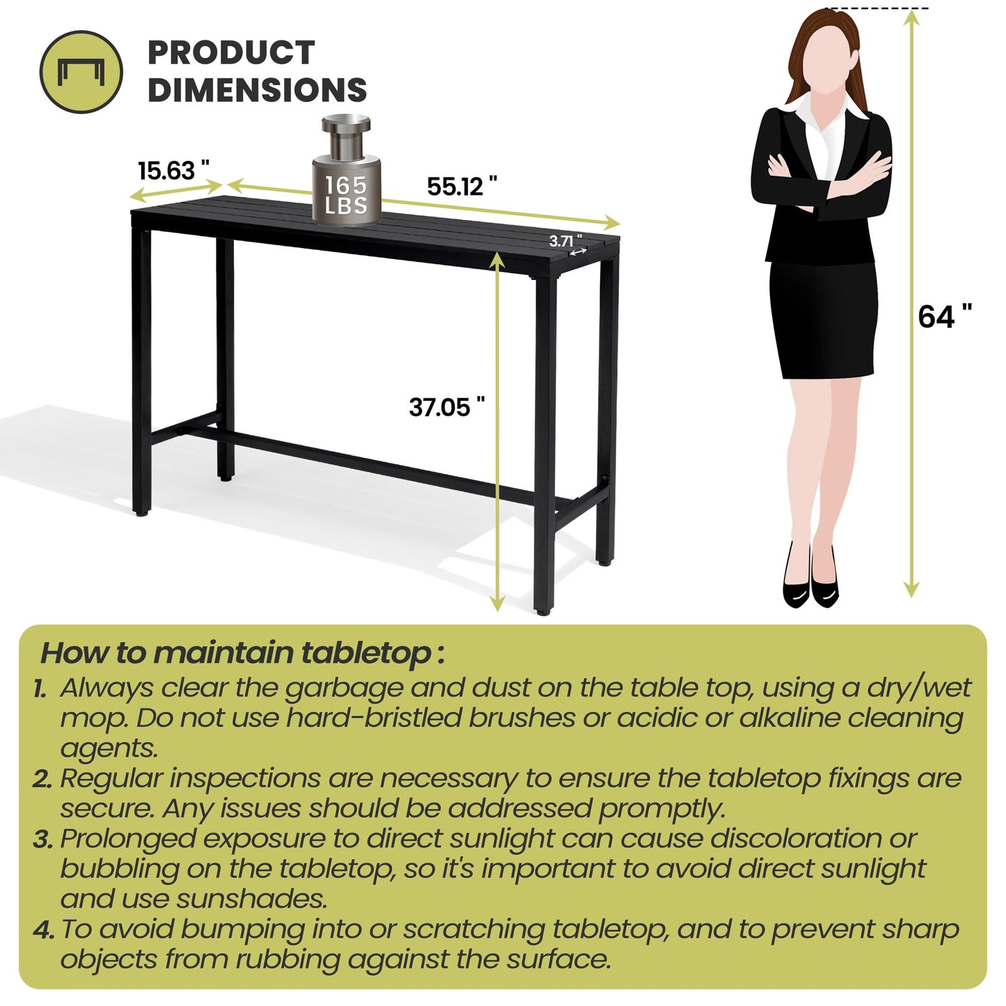 Crestlive Products Rectangular Outdoor Bar Table with Steel Frame