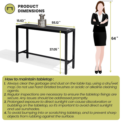 Crestlive Products Rectangular Outdoor Bar Table with Steel Frame