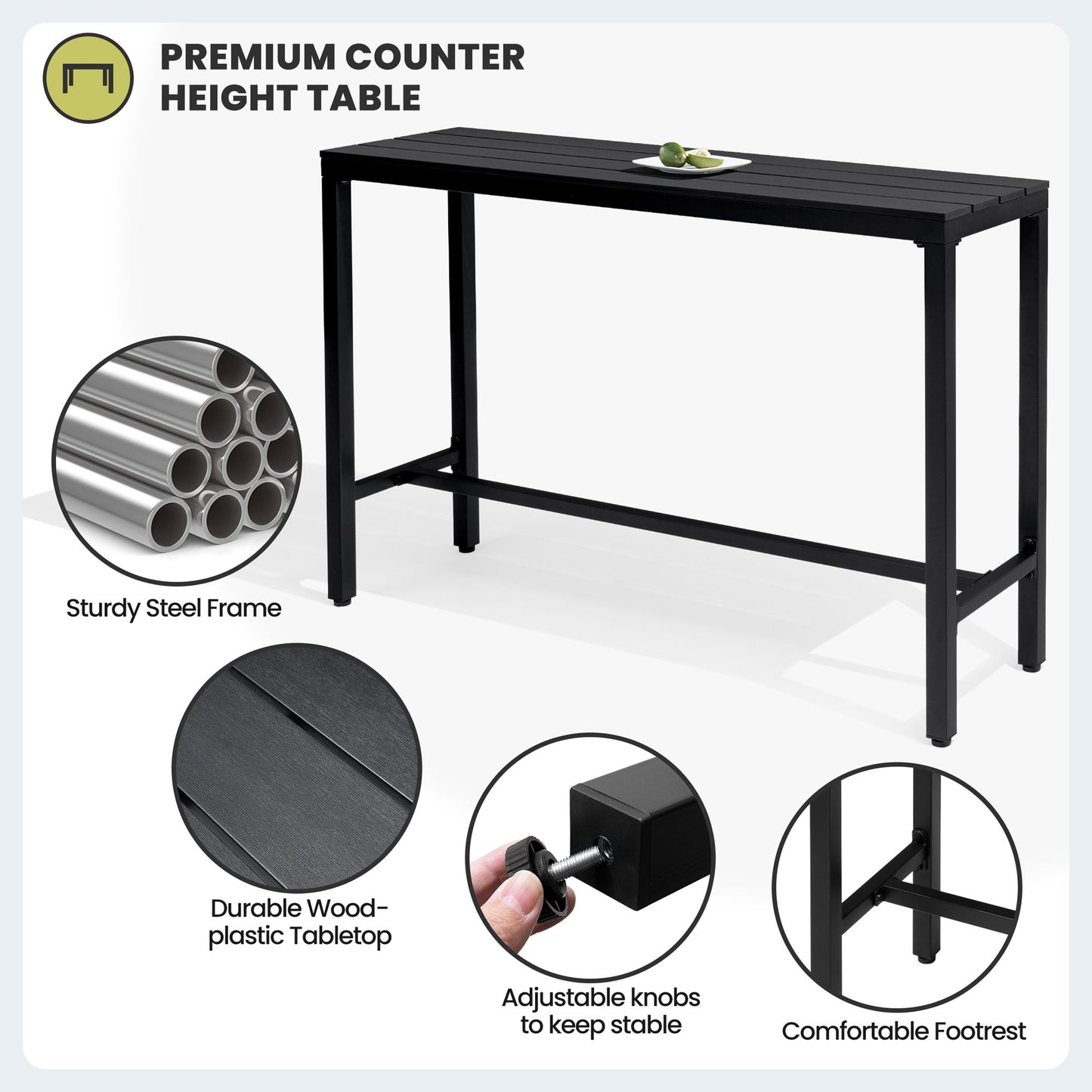 Crestlive Products Rectangular Outdoor Bar Table with Steel Frame