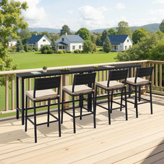 3-Piece Outdoor Bar Set with Wood-Plastic Table and Bar Chairs